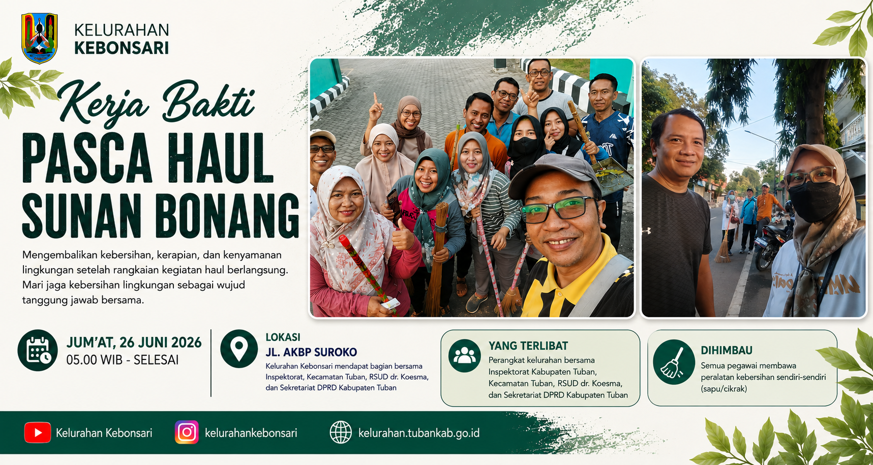Kerja Bakti Pasca Haul Sunan Bonang, Kelurahan Kebonsari Bersama OPD dan Kecamatan Tuban Bersihkan Jalan AKBP Suroko